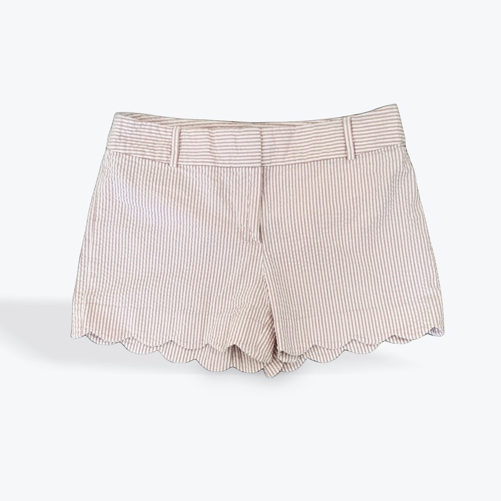 LOFT Outlet Pink White Seersucker‎ Scalloped Hem Shorts Womens 4 Striped Preppy